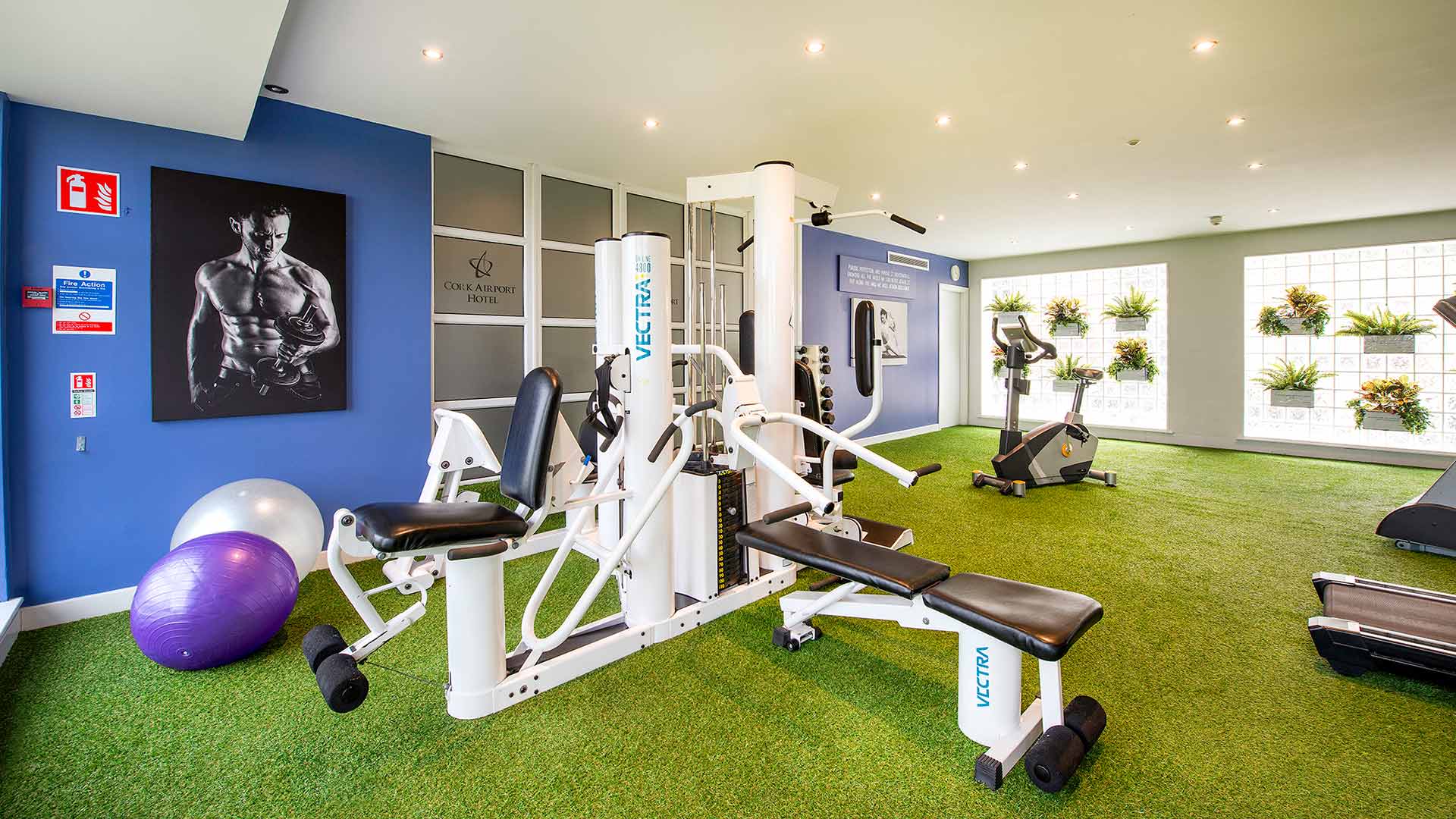 Gym equipment, Pilates balls and motivational decor at the Cork Airport Hotel gym