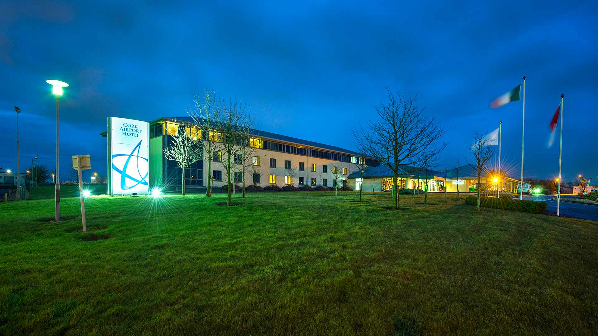 Nighttime view of the Cork Airport Hotel
