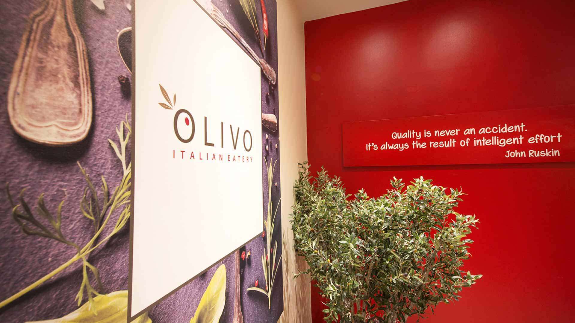 Sign and wall decor at the Olivo Italian restaurant near Cork airport