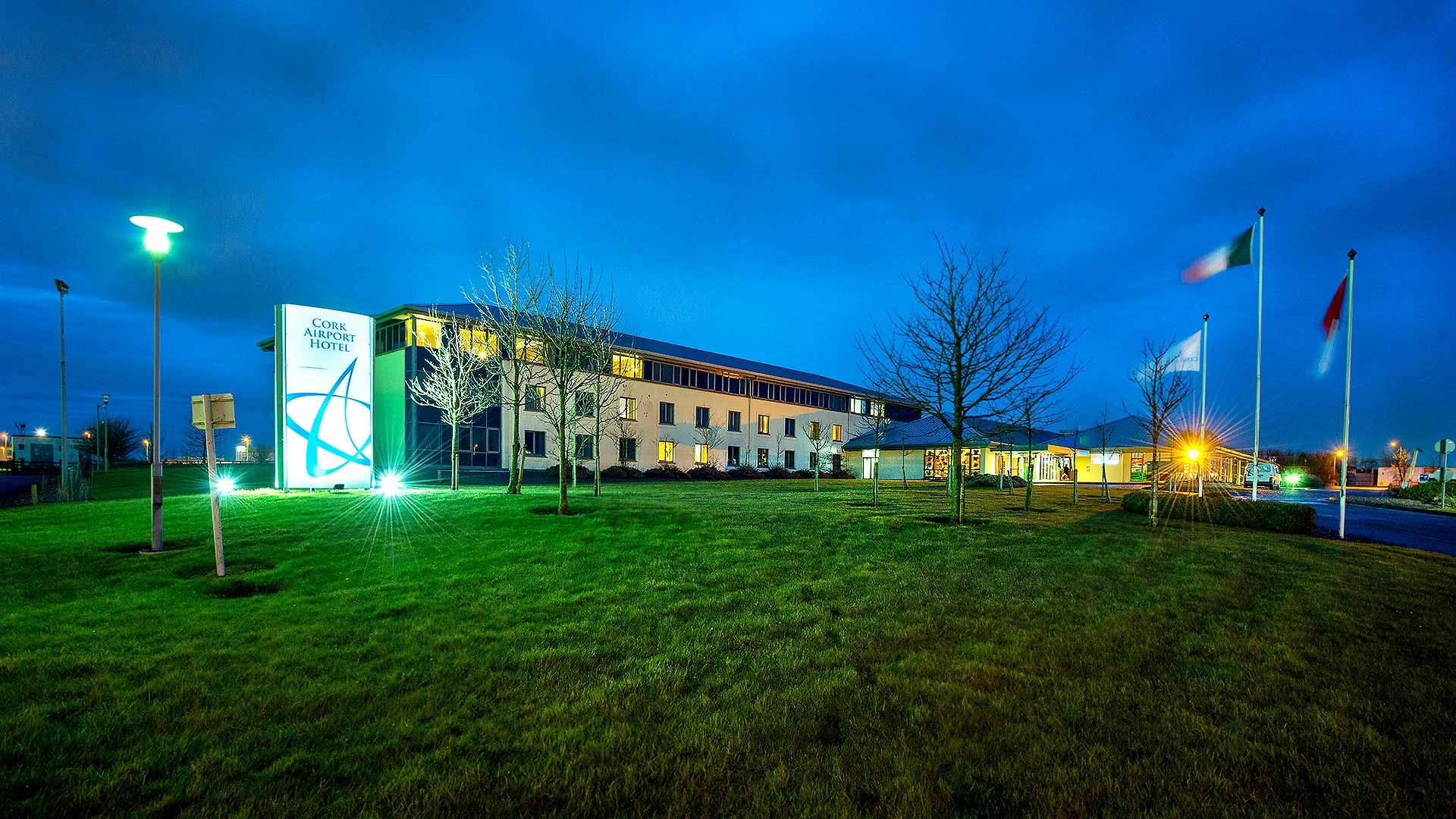 Night time outside image of the Cork Airport Hotel